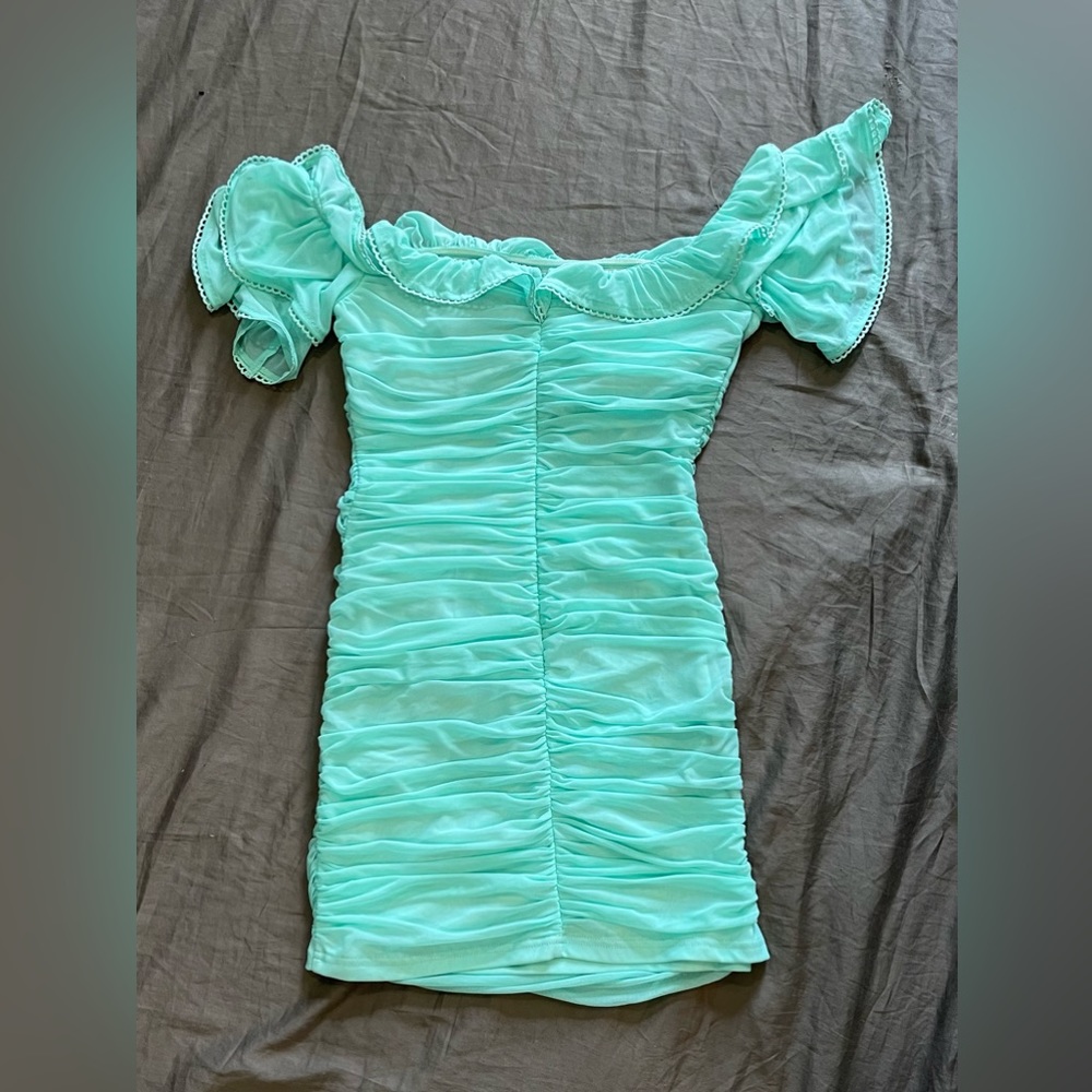 Fashion Nova mesh mini dress green aqua color size L